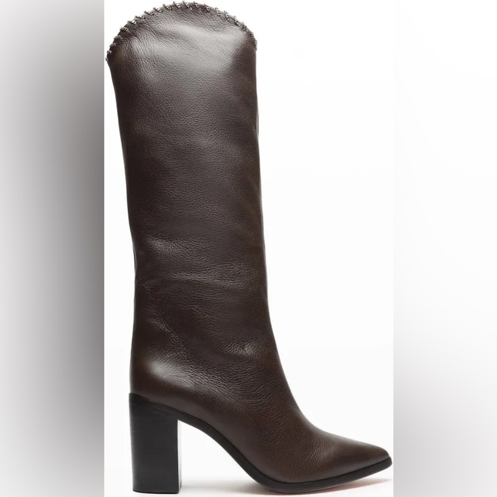Schutz 7.5 Maryana Brown Leather Chain Boots